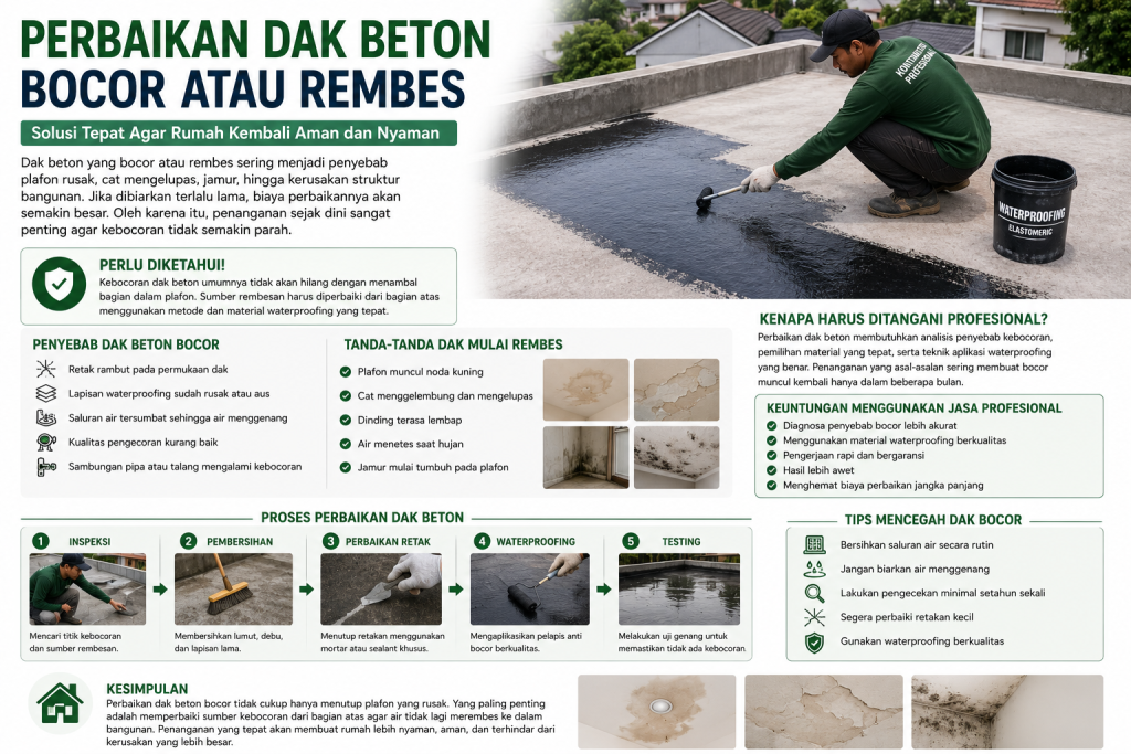 Perbaikan Dak Beton Bocor atau Rembes – Solusi Tepat Agar Rumah Kembali Nyaman